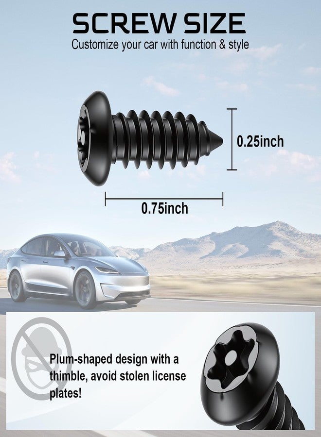 LivTee Anti Theft License Plate Screws Set for Securing Frames and Covers, License Plate Bolts, M6 (1/4") Tamper Proof Screws, Caps Cover for Front Rear Frame Holder Mounting (Black-4PCS) - Image 2