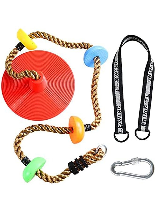general Climbing Rope Tree Swing with Platforms and Disc Swing Seat Set Outdoor Playground Accessories for Kids Including Hanging Strap Carabiner - Image 1
