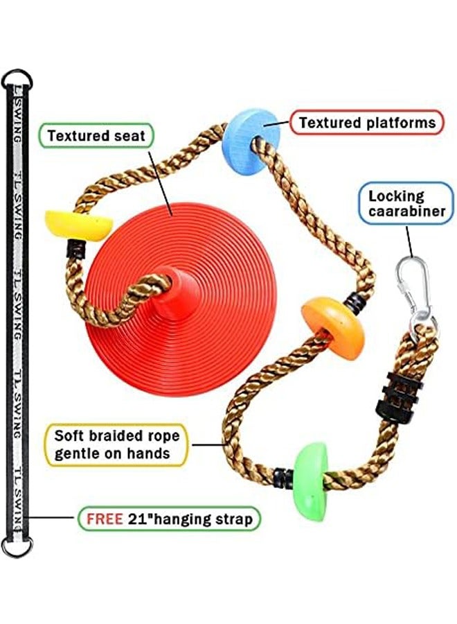 general Climbing Rope Tree Swing with Platforms and Disc Swing Seat Set Outdoor Playground Accessories for Kids Including Hanging Strap Carabiner - Image 2