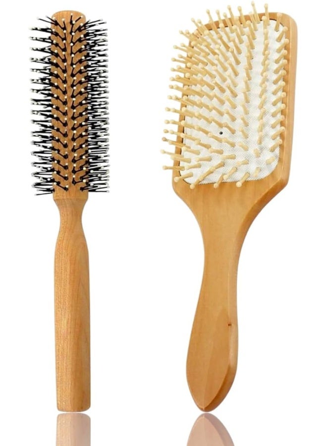 MOMENT 2Pcs Wet Hair Brush Bamboo Detangling Brush Natural Wooden Paddle Organic Brush For Women Men Kids Scalp Massage Anti-Static, Reducing Hair Breakage Adding Shine - Image 1