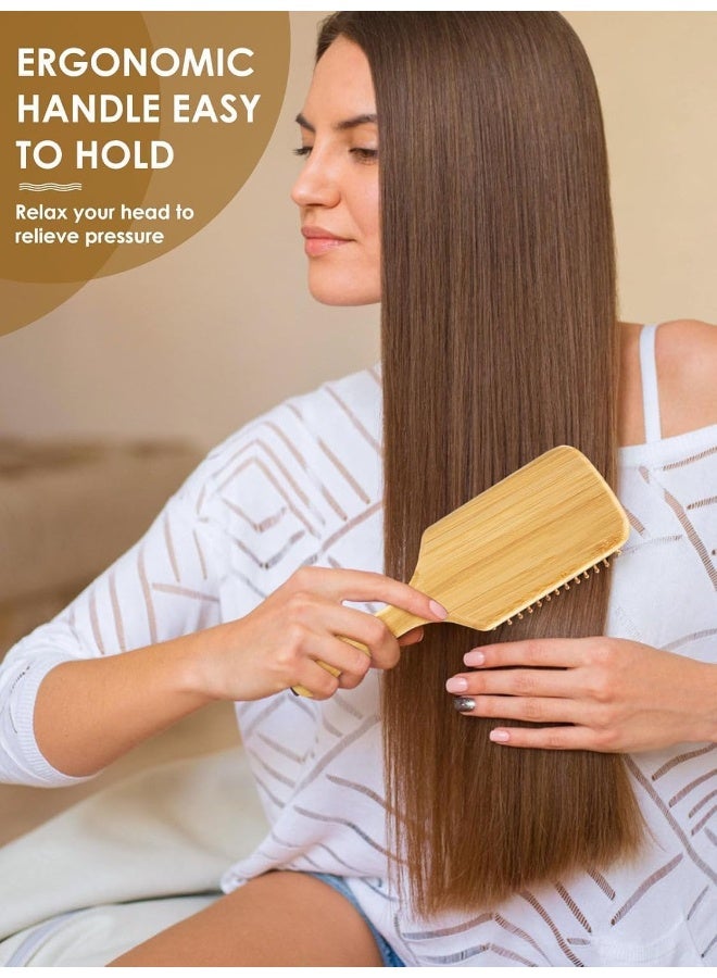 MOMENT 2Pcs Wet Hair Brush Bamboo Detangling Brush Natural Wooden Paddle Organic Brush For Women Men Kids Scalp Massage Anti-Static, Reducing Hair Breakage Adding Shine - Image 2