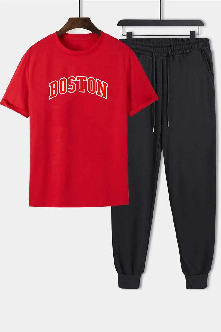 ONLYTRENDWEAR Unisex Boston Printed 2-Piece Tracksuit Set S.m. Red