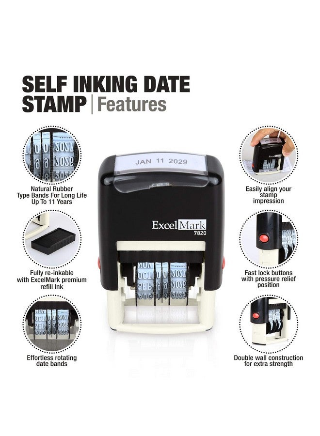 ExcelMark 7820 Self-Inking Rubber Date Stamp - Great For Shipping, Receiving, Expiration And Due Dates (Black Ink) - Image 2