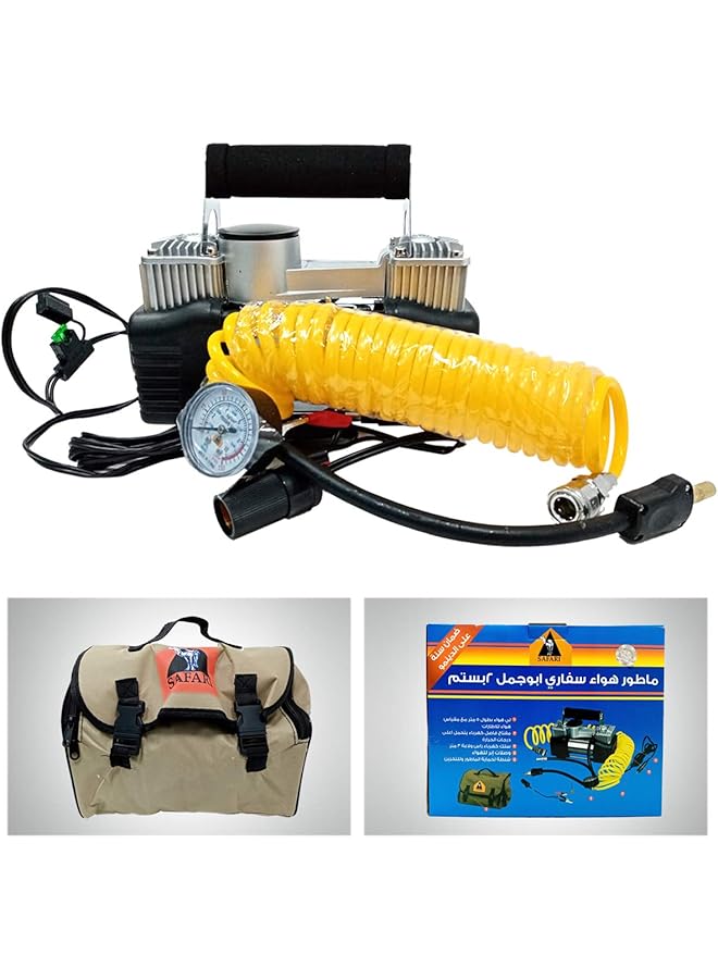 سفاري ضاغط هواء محمول عالي التحمل بقوة 12 فولت، أسطوانة مزدوجة، منفاخ إطارات السيارة - Image 1