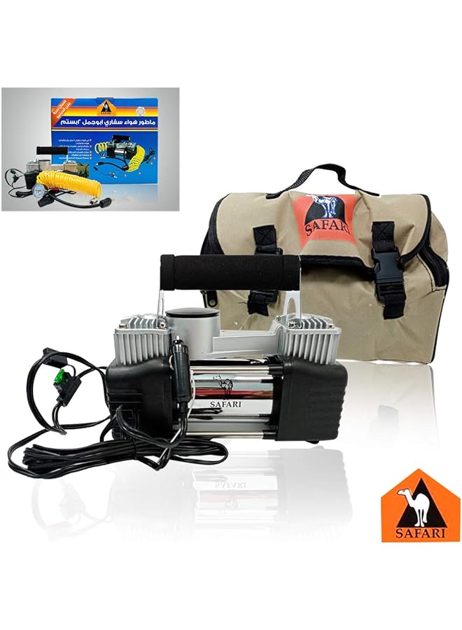 سفاري ضاغط هواء محمول عالي التحمل بقوة 12 فولت، أسطوانة مزدوجة، منفاخ إطارات السيارة - Image 2