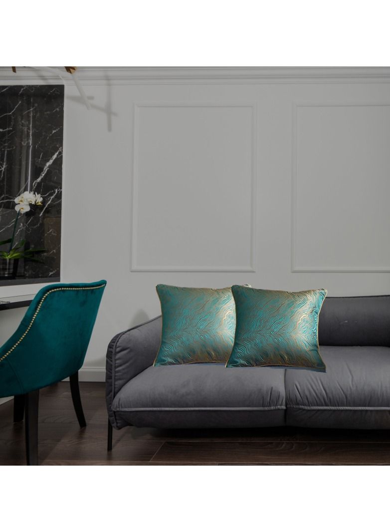 ميستي بلو مجموعة من قطعتين من أغطية الوسادة الفاخرة عالية الكثافة من الجاكار مقاس 18x18 بوصة ، وسائد زينة منزلية على الوجهين بنمط مزدوج ، مجموعة من أغطية الوسائد ، جراب وسادة مربع 45x45 سم لأريكة الأريكة (أخضر) - Image 5