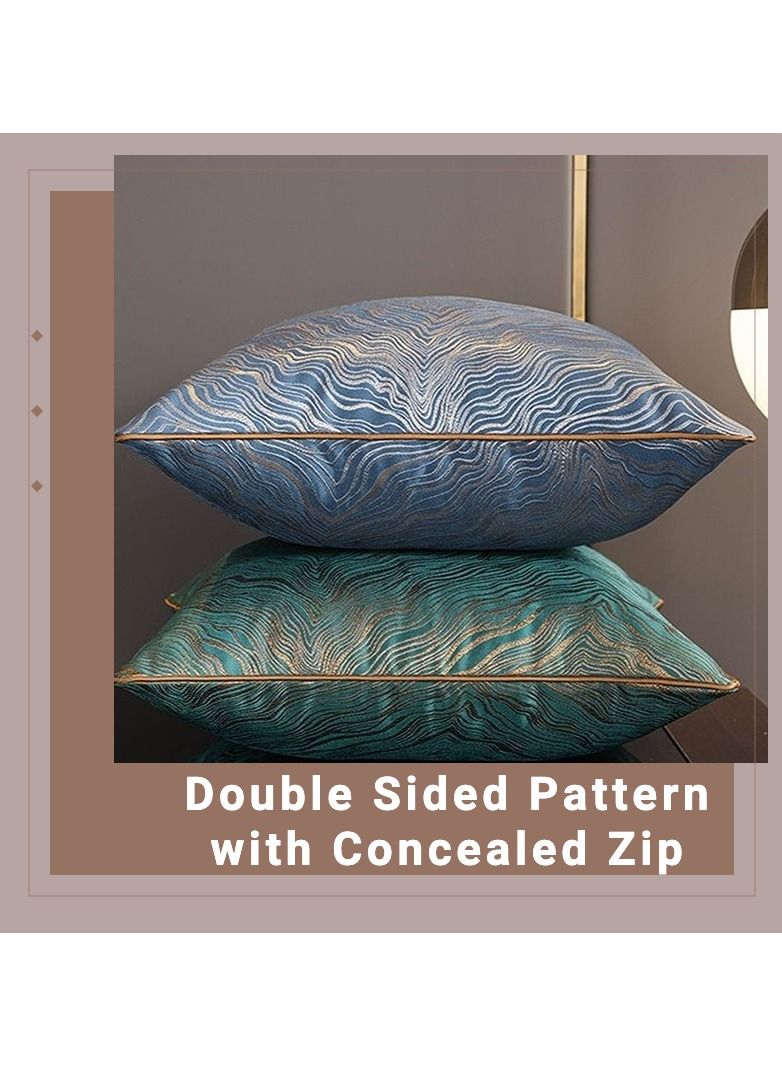 ميستي بلو مجموعة من قطعتين من أغطية الوسادة الفاخرة عالية الكثافة من الجاكار مقاس 18x18 بوصة ، وسائد زينة منزلية على الوجهين بنمط مزدوج ، مجموعة من أغطية الوسائد ، جراب وسادة مربع 45x45 سم لأريكة الأريكة (أخضر) - Image 4