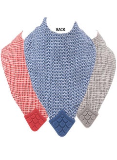 Nuby Nuby Reversible 100% Natural Cotton Muslin 3 Piece Teething Bib, Grey/Red/Blue, Arrows/Red Stripes/Elephants  - Image 2
