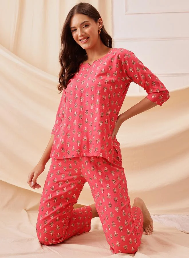 Clovia Rayon Floral Print Top and Pyjama Set