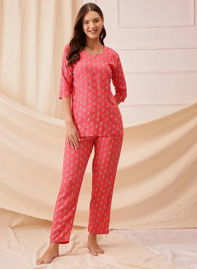 Clovia  Rayon Floral Print Top and Pyjama Set for Women | Best Price UAE