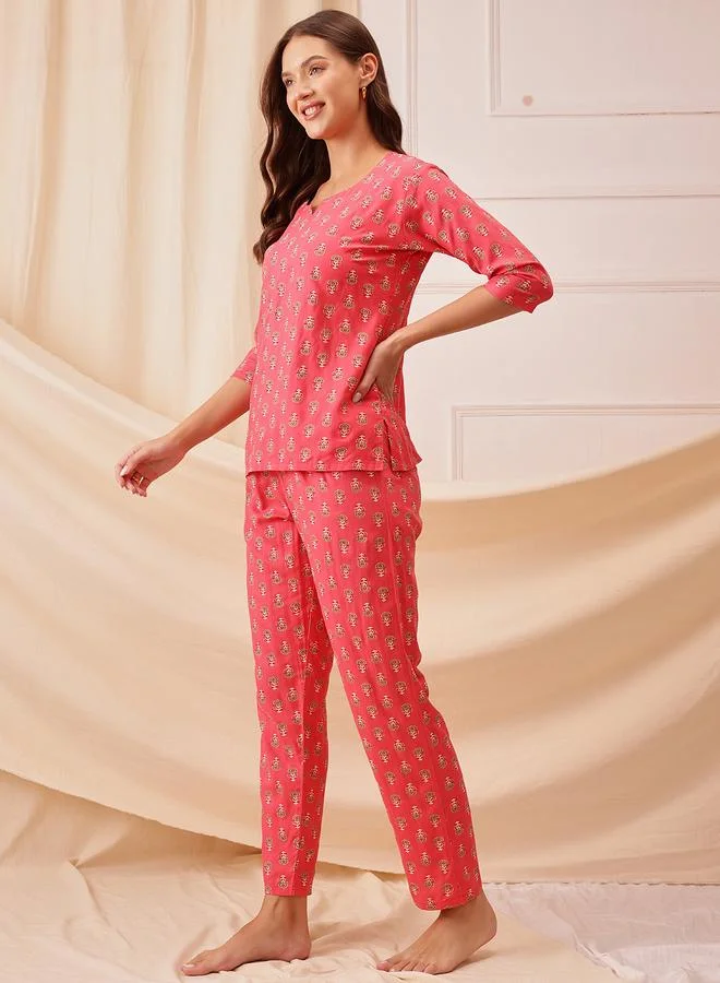 Clovia  Rayon Floral Print Top and Pyjama Set for Women | Best Price UAE