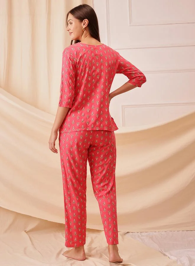 Clovia Rayon Floral Print Top and Pyjama Set