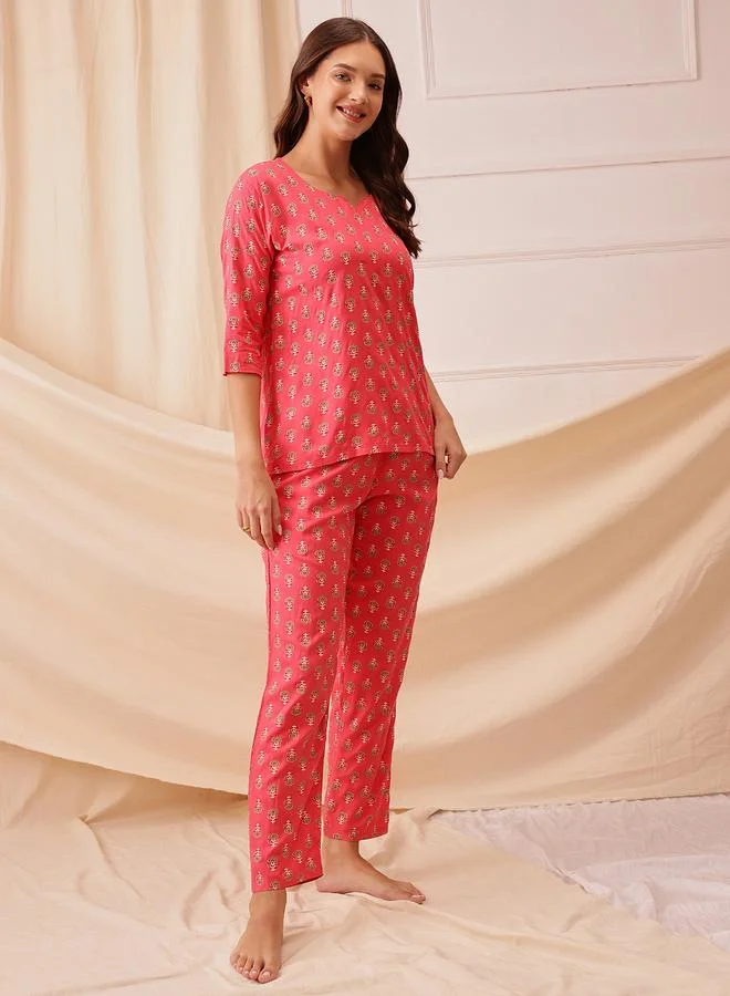Clovia  Rayon Floral Print Top and Pyjama Set for Women | Best Price UAE