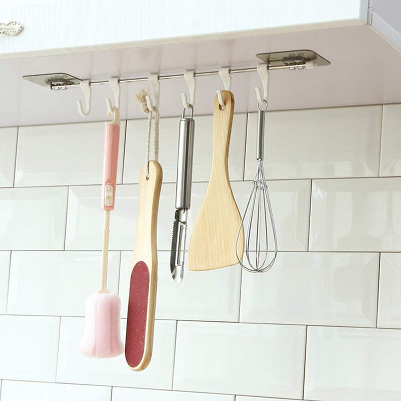 YARAX Plastic Magic Sticker ABS Stainless Steel Series Self Adhesive Bathroom Towel Rail Utensil Rack Kitchen Hanger Hooks for Cup White35 X 7 cm 6 Hooks - Image 5