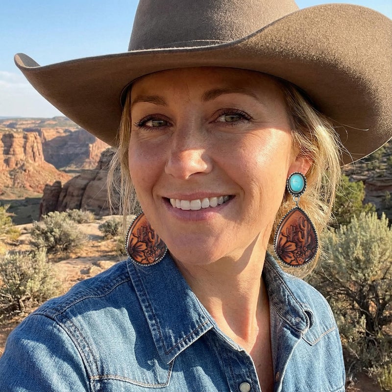 Coolkin 12 Pairs Western Earrings Jewelry for Women Vintage Boho Earrings Oval Turquoise Dangle Earrings Cowgirl Country Concho Dangling Jewelry Set (12 Pairs Western) - Image 2