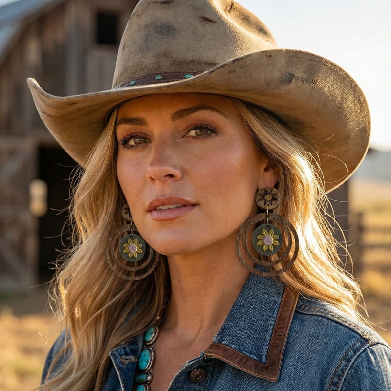 Coolkin 12 Pairs Western Earrings Jewelry for Women Vintage Boho Earrings Oval Turquoise Dangle Earrings Cowgirl Country Concho Dangling Jewelry Set (12 Pairs Western) - Image 5