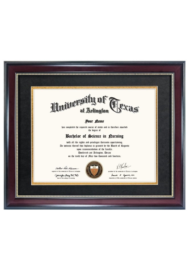 GraduationMall - Graduationmall 8.5X11 Diploma Frame With Black Over Gold Mat Or Display 11X14 Document Without Mat  Uv Protection Acrylic  Mahogany With Gold Beads - Image 1