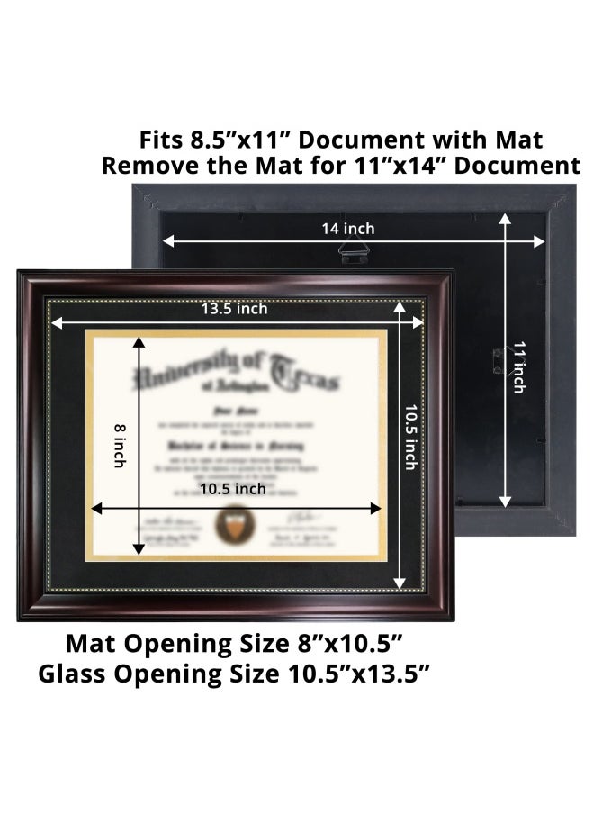 GraduationMall - Graduationmall 8.5X11 Diploma Frame With Black Over Gold Mat Or Display 11X14 Document Without Mat  Uv Protection Acrylic  Mahogany With Gold Beads - Image 1