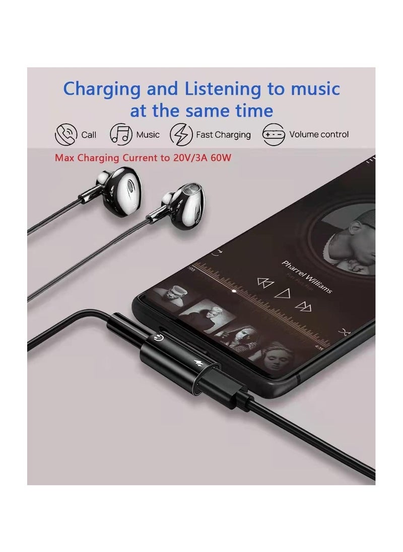 Digipace - USB C to 3 5mm Headphone and Charger Adapter 2 in 1 USB C to 3 5mm Aux Headphone Jack with 60w Pd Fast Charging Dongle Compatible - Image 1