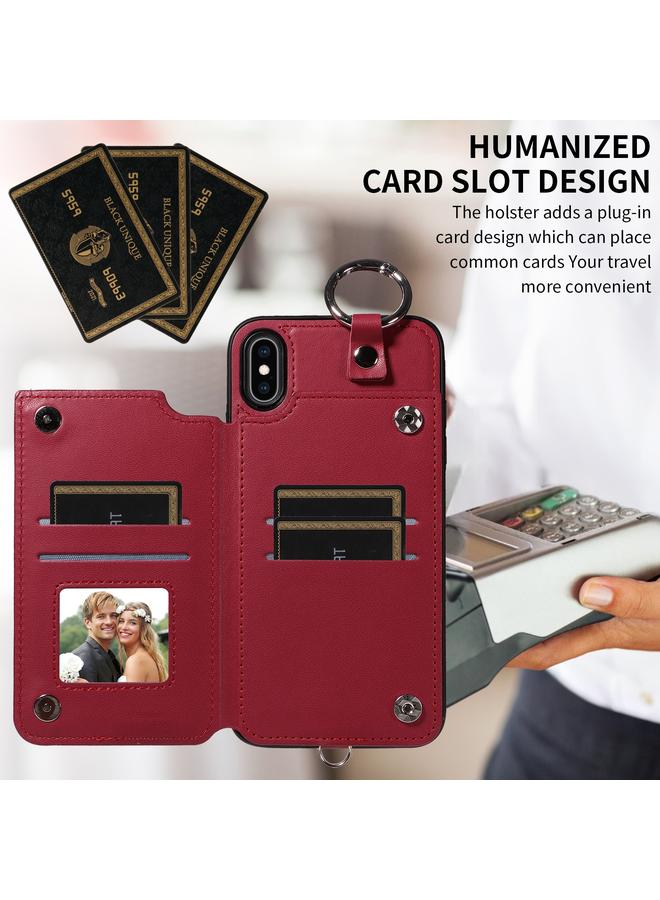 اس-توب جراب هاتف iPhone XS Max بتصميم معيني مع حقيبة بطاقات وحبل قصير - Image 4