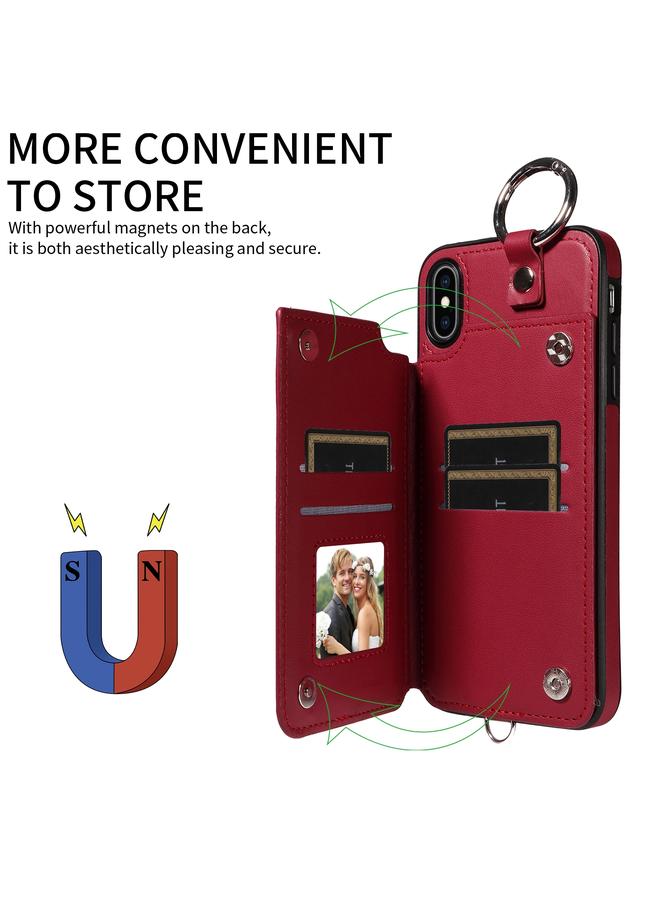 اس-توب جراب هاتف iPhone XS Max بتصميم معيني مع حقيبة بطاقات وحبل قصير - Image 5