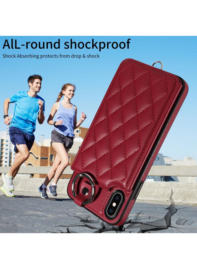 اس-توب جراب هاتف iPhone XS Max بتصميم معيني مع حقيبة بطاقات وحبل قصير - Image 2