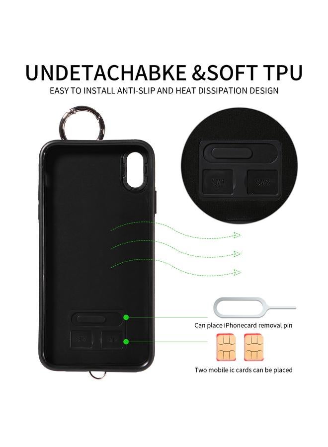 اس-توب جراب هاتف iPhone XS Max بتصميم معيني مع حقيبة بطاقات وحبل قصير - Image 3