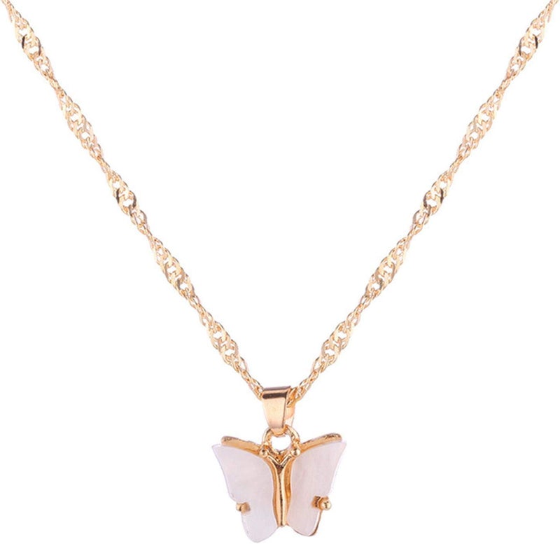 cheekyglo Sweet Acrylic Butterfly Necklace 3D Butterfly Pendant Clavicle Chain Women Choker Jewellery Gift Accessories,White - Image 1