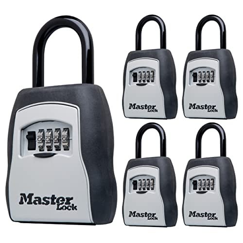 Master Lock Key Lock Box for House Keys – Outdoor Portable Combination Lockbox with Resettable 4 Digit Code, Weather Resistant Durable Metal Body, Holds 5 Keys, 5400EC5, Black, 5 Pack - Image 1
