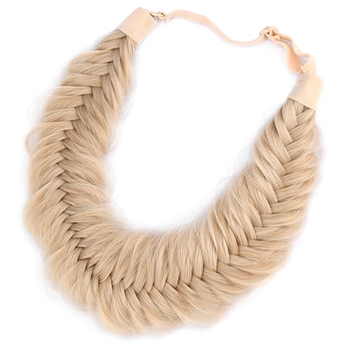 BOBIYA Wide Fishtail Headband for Women Synthetic Hair Plaited Braids Elastic Stretch Fishtail Headband Honey Blonde - Image 3