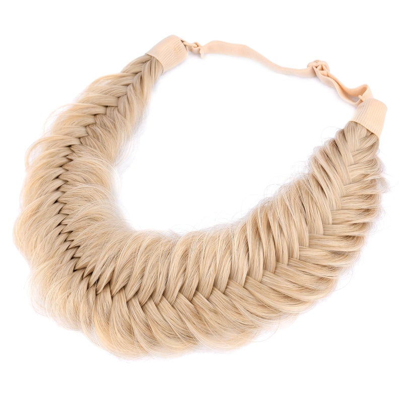 BOBIYA Wide Fishtail Headband for Women Synthetic Hair Plaited Braids Elastic Stretch Fishtail Headband Honey Blonde - Image 2