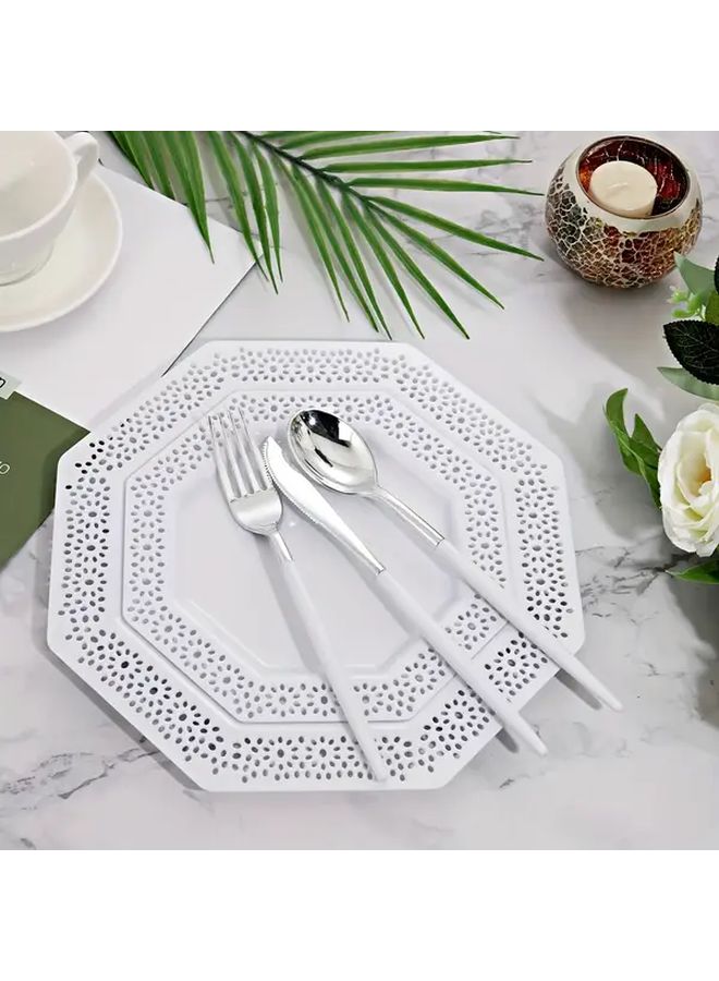 10pcs Heavy Duty Plastic Knife Set White Handle Detachable Silvery Reusable - Image 2