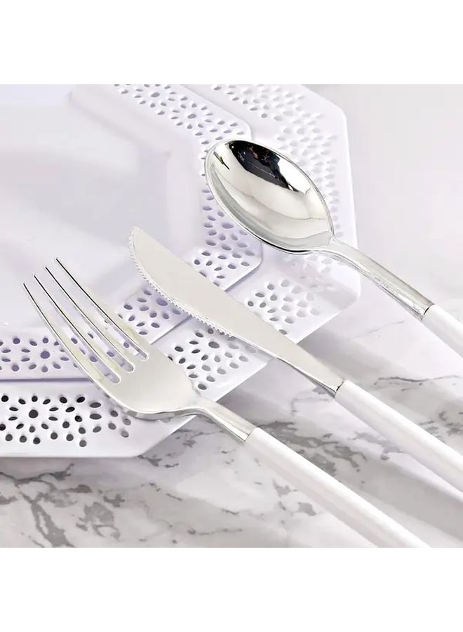 10pcs Heavy Duty Plastic Knife Set White Handle Detachable Silvery Reusable - Image 4