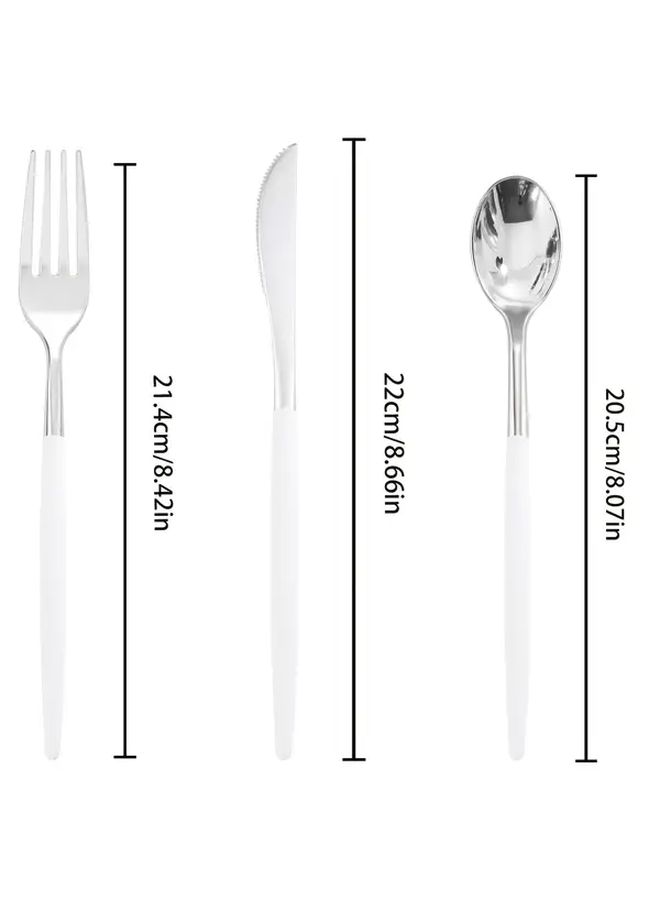 10pcs Heavy Duty Plastic Knife Set White Handle Detachable Silvery Reusable - Image 3