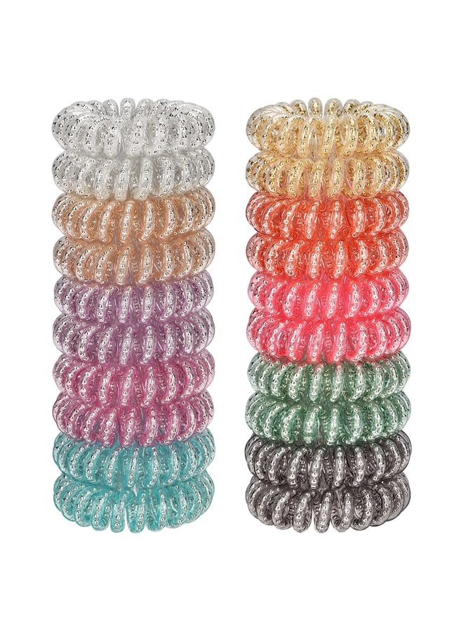 JessLab Spiral Hair Ties, 20 Pcs Traceless Phone Cord Hair Ties No Crease Spiral Bracelet Plastic Coil Ponytail Holders No-Damage Headband Hair Accessory for Girls Women Ladies Gift (Steel Beaded)  - Image 1