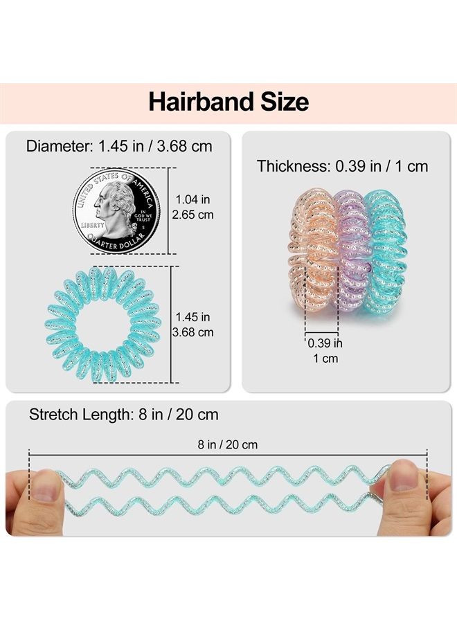 JessLab Spiral Hair Ties, 20 Pcs Traceless Phone Cord Hair Ties No Crease Spiral Bracelet Plastic Coil Ponytail Holders No-Damage Headband Hair Accessory for Girls Women Ladies Gift (Steel Beaded)  - Image 3