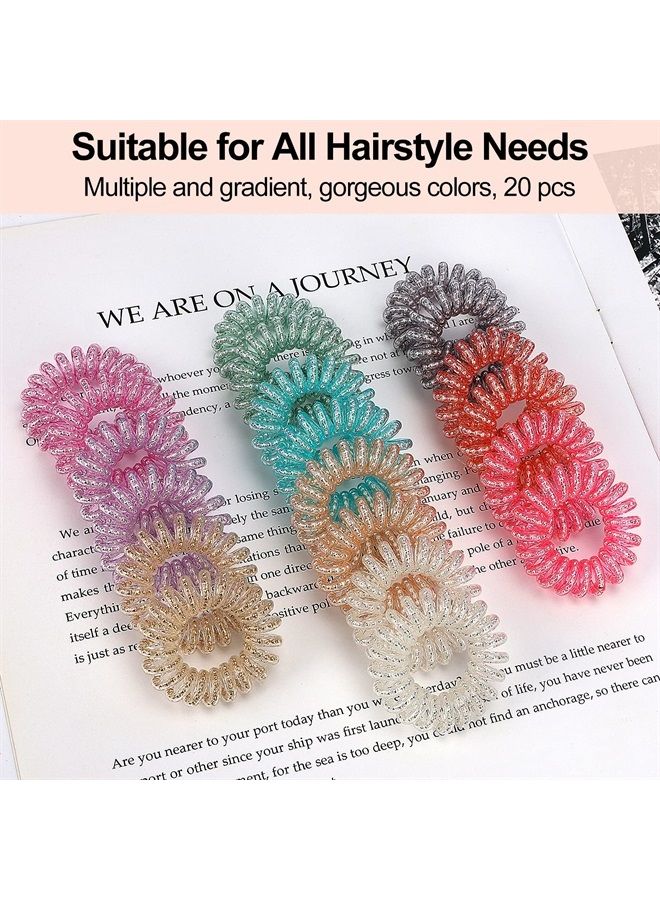 JessLab Spiral Hair Ties, 20 Pcs Traceless Phone Cord Hair Ties No Crease Spiral Bracelet Plastic Coil Ponytail Holders No-Damage Headband Hair Accessory for Girls Women Ladies Gift (Steel Beaded)  - Image 2