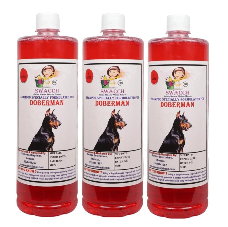swacch Doberman Dog Shampoo + Dumbbell Toy I Durable Rubber Dog Toy for Chewing I Playing,Teeth Cleaning & Training Toy I Combo Pack I 1 Litre Pack of 3 Jasmine - Image 2