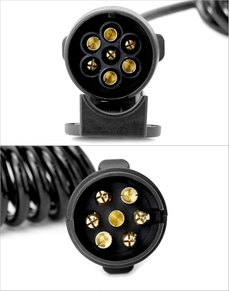 QWORK 3M 7 Pin Trailer Light Board Extension Lead Coiled Cable with Male to Female Towing Adapter Plug Socket for Car Caravan Truck - Image 3