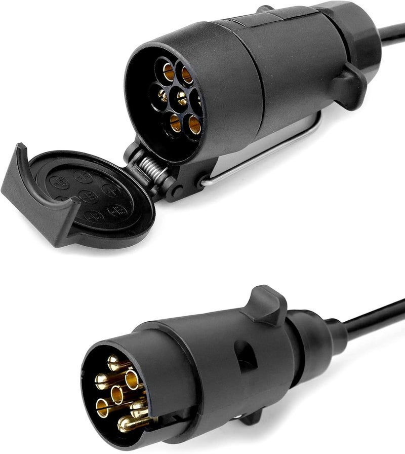 QWORK 3M 7 Pin Trailer Light Board Extension Lead Coiled Cable with Male to Female Towing Adapter Plug Socket for Car Caravan Truck - Image 2