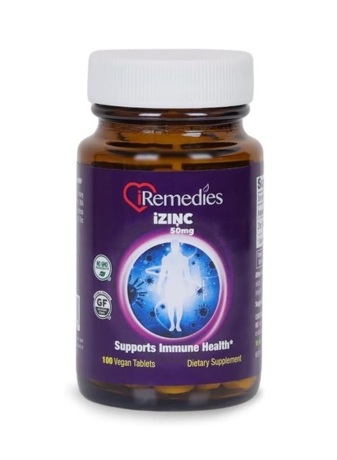 iRemedies iZinc 50mg – High-Strength Zinc Supplement for Immune Support, Skin Health, and Antioxidant Benefits – 100 Tablets