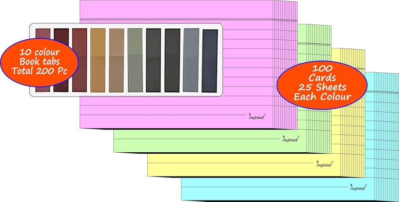 Imprint Index Cards 4x6 Ruled, Assorted Pastel Colored, 100 Sheets with 1 Pack of 200 Book Tabs - Image 2
