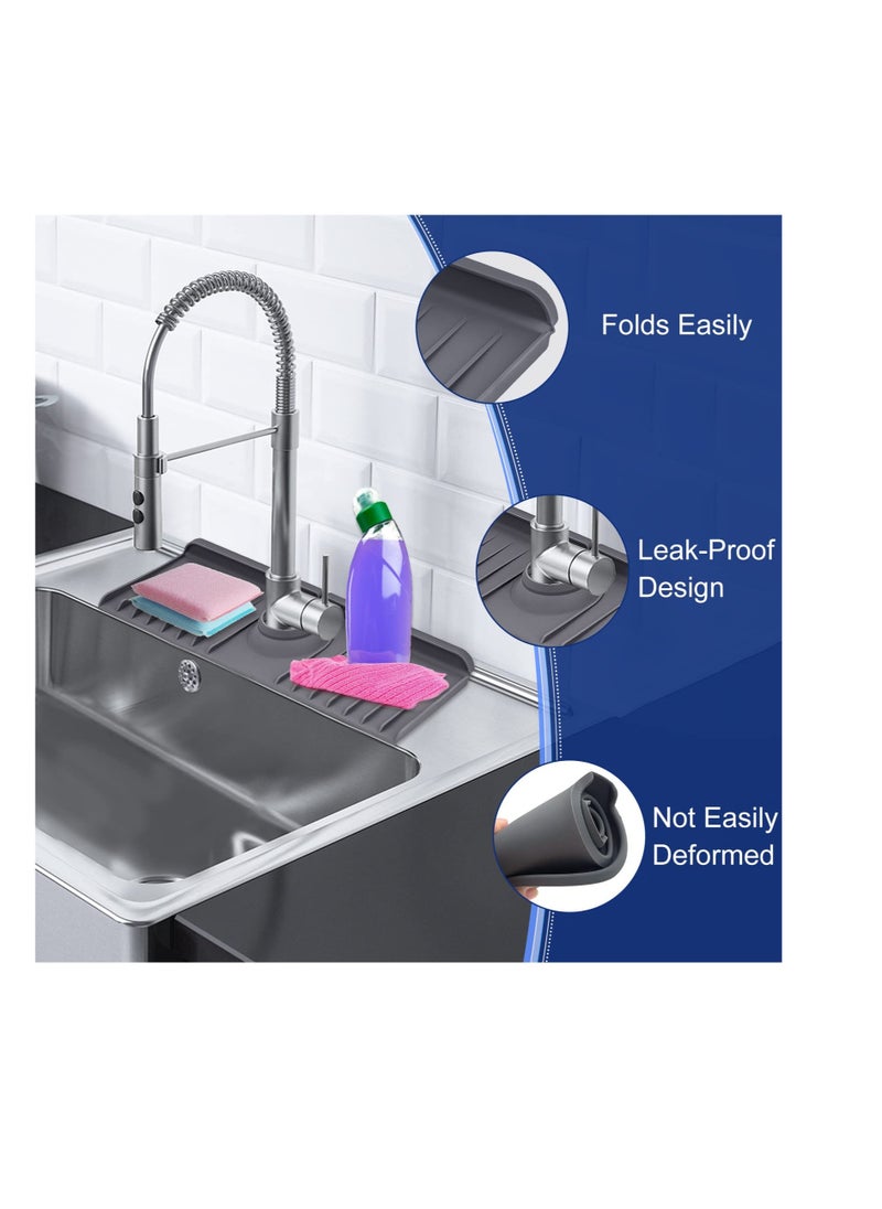 KASTWAVE حماية لصنبور الحوض، رف صنبور سيليكون، واقي رذاذ حوض المطبخ، مناسب لحماية countertop المطبخ والحمام، صينية لالتقاط قطرات المقبض (رمادي)  - Image 5
