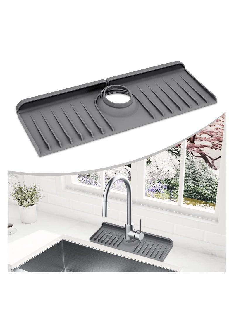 KASTWAVE حماية لصنبور الحوض، رف صنبور سيليكون، واقي رذاذ حوض المطبخ، مناسب لحماية countertop المطبخ والحمام، صينية لالتقاط قطرات المقبض (رمادي)  - Image 1