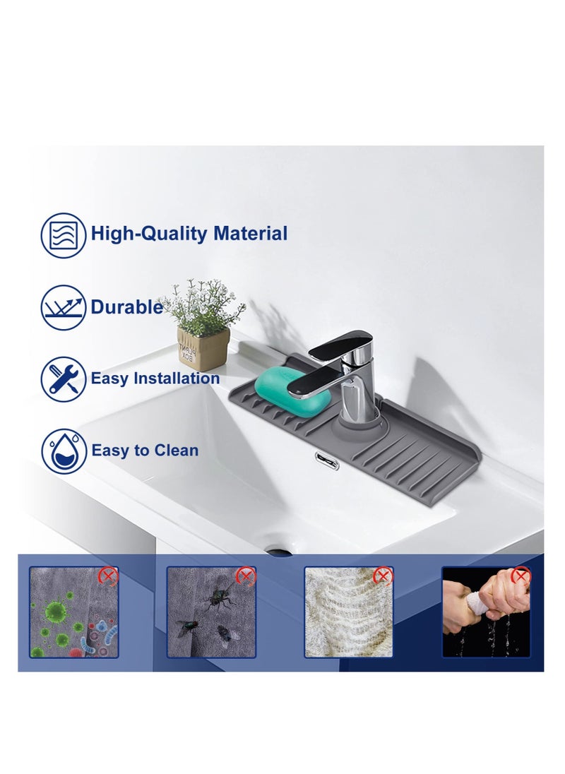 KASTWAVE حماية لصنبور الحوض، رف صنبور سيليكون، واقي رذاذ حوض المطبخ، مناسب لحماية countertop المطبخ والحمام، صينية لالتقاط قطرات المقبض (رمادي)  - Image 4