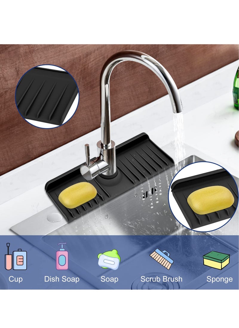 KASTWAVE حماية لصنبور الحوض، رف صنبور سيليكون، واقي رذاذ حوض المطبخ، مناسب لحماية countertop المطبخ والحمام، صينية لالتقاط قطرات المقبض (رمادي)  - Image 3