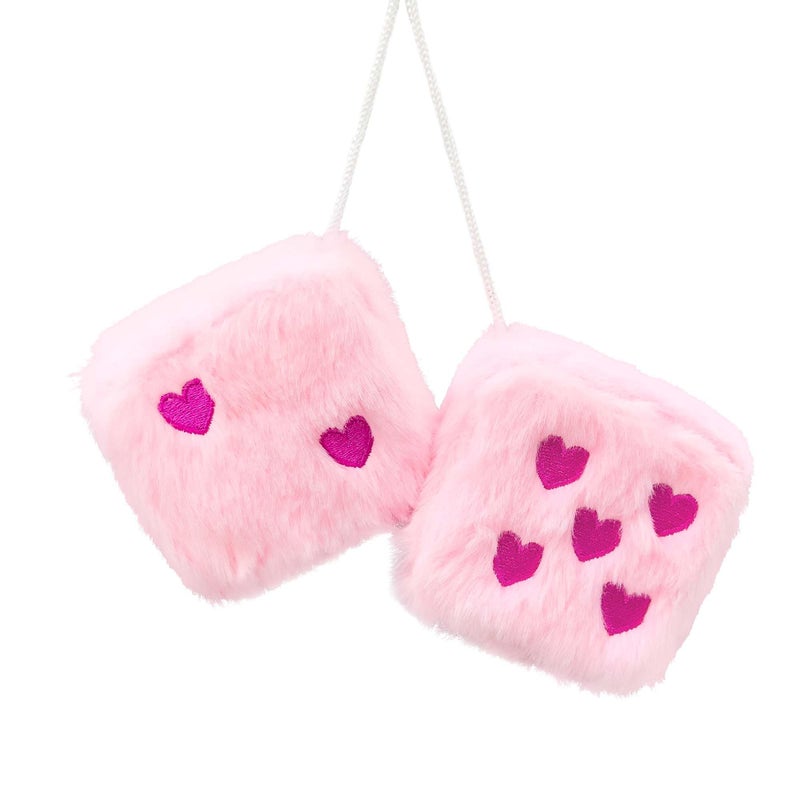 Lutoku Rose Red Heart Embroidered Pink Fuzzy Plush Dice 3Inch Decorative Car Mirror Hanging Ornaments Soft Foam Easy Install Great Gift Idea Baby PinkRose - Image 3