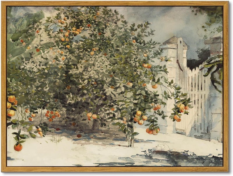 KBKBART Framed Vintage Kitchen Wall Art Prints Orange Tree Watercolor Oil Painting, Rustic Kitchen Sign Canvas Wall Art for Dining Room, Bedroom, Living Room, Farmhouse, Gallery, Vintage Pictures Wall - Image 1