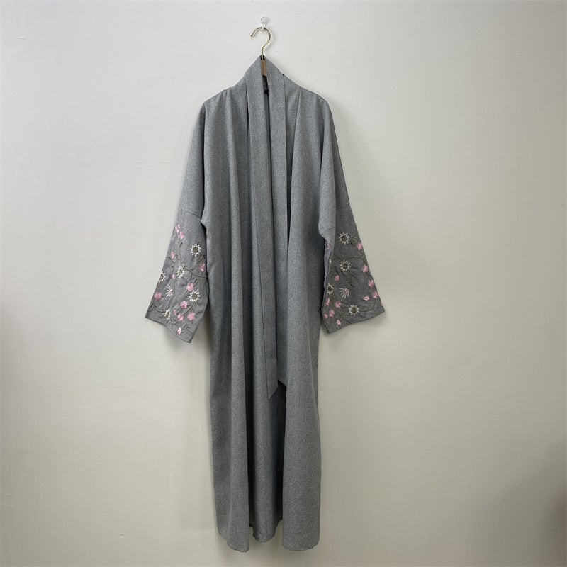 monica fashion Fashion Linen Embroidered Patchwork Cardigan Robe - Image 1