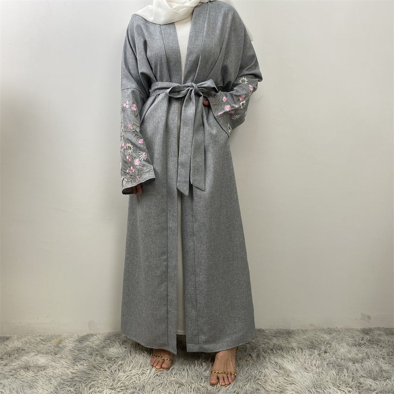 monica fashion Fashion Linen Embroidered Patchwork Cardigan Robe - Image 3